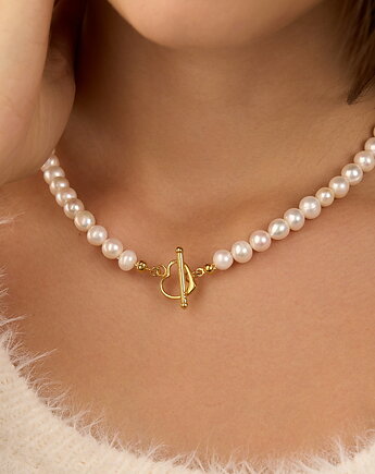 Choker / naszyjnik "Heart" z naturalnych pereł- srebro 925 pozłacane
