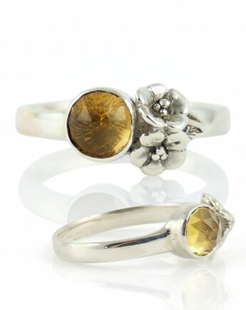 Pierścionek z cytrynem Rose Cut, srebro 925, ręcznie grawerowany, Her-Ring