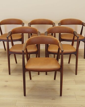 Komplet sześciu krzeseł tekowych, duński design, lata 70, produkcja: Dania