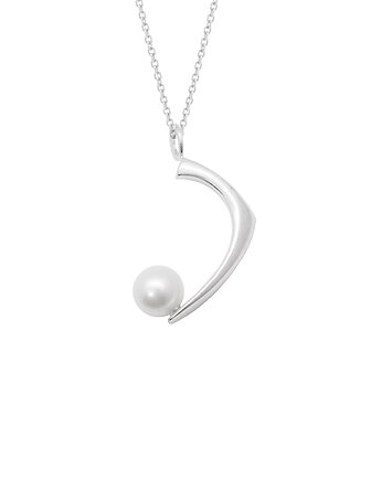 PEARL / glossy silver necklace with white pearl