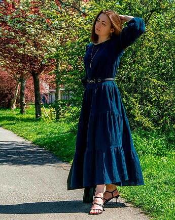 Eko długa niebieska muślinowa sukienka Sandra