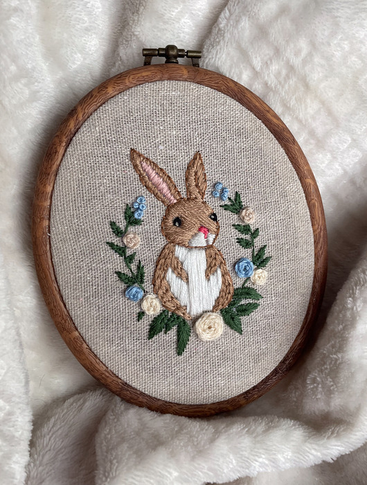 pokój dziecka - różne Haftowany króliczek, tamborek