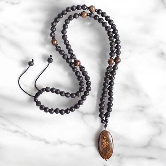 biżuteria męska UNIKAT : BRONZYT -pozytywne zmiany, lawa, hematyt : półdługi naszyjnik męski