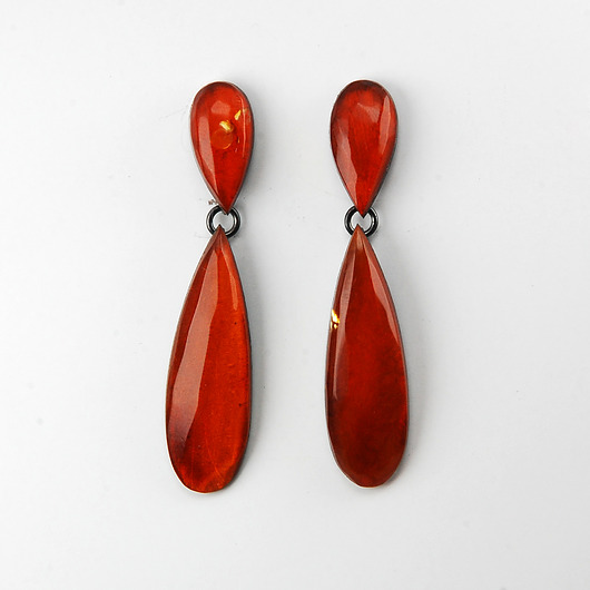 kolczyki srebrne Kolczyki srebrne krople z bursztynu