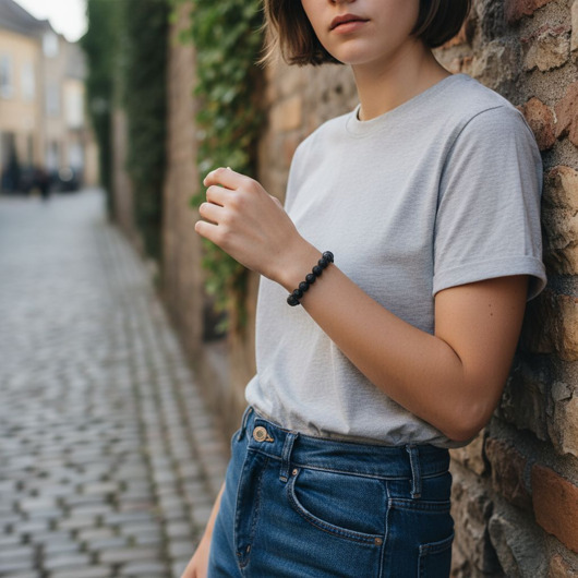 bransoletki z kamieni naturalnych Lawa Czarna 12 mm Bransoletka