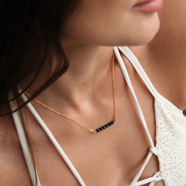 złote naszyjniki Naszyjnik onyksy srebro 925 pozłacane