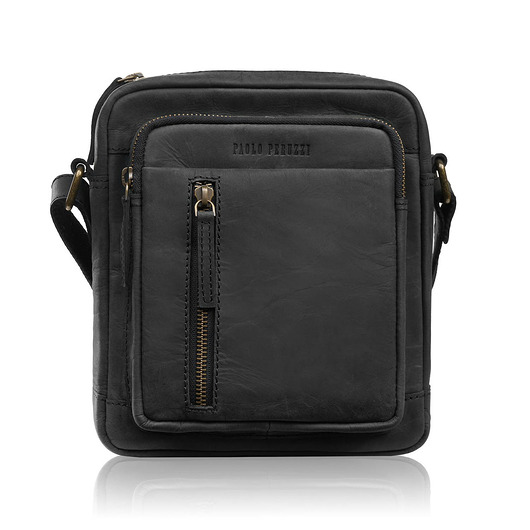 torby i nerki męskie Listonoszka męska skórzana saszetka na ramię czarna IM-01-HBL Paolo Peruzzi