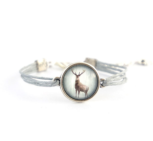 bransoletki ze szkła Bransoletka - Jeleń 3 - szara, sznurki