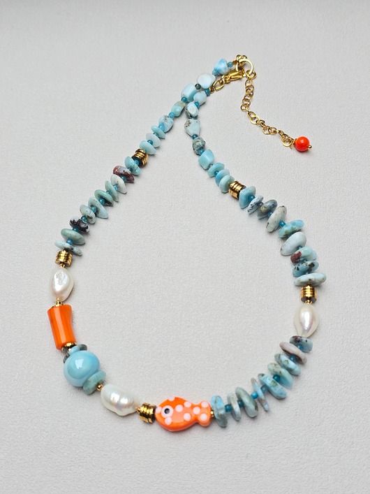 korale Naszyjnik Nuta Pomarańczy w Larimarze