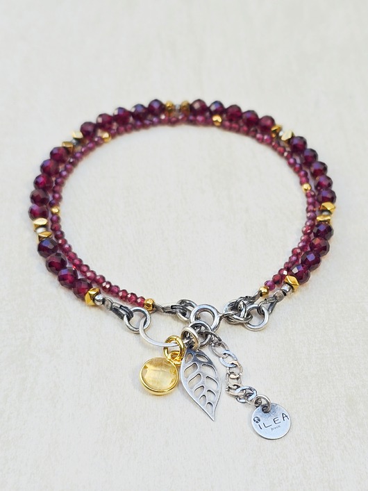 bransoletki srebrne Podwójna Bransoletka Granat z Cytryną No 2