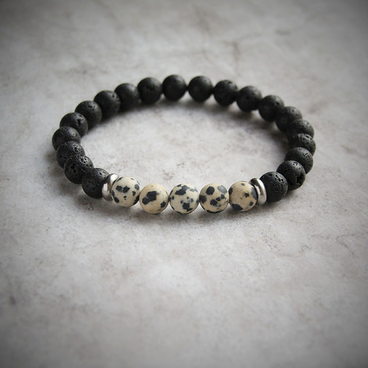biżuteria męska Męska bransoletka : jaspis dalmatyńczyk & lawa