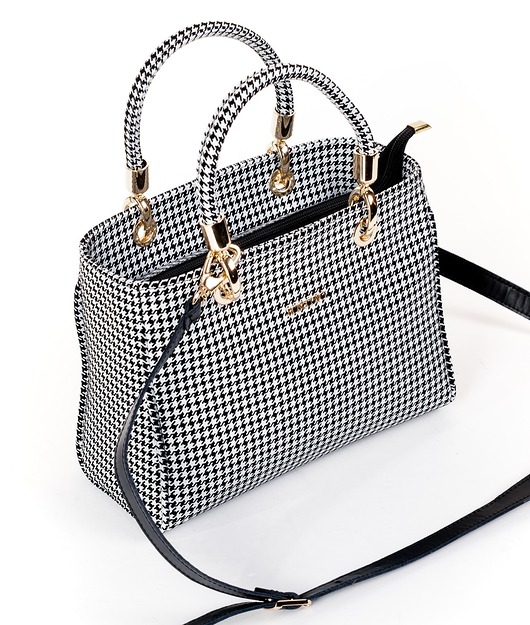 torebki do ręki Skórzany kuferek - czarno-biała pepitka (7042)