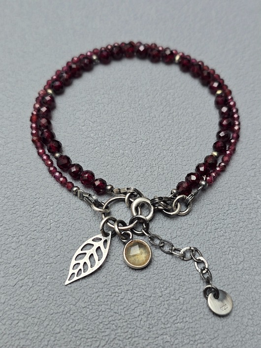 bransoletki srebrne Podwójna Bransoletka Granat z Cytryną