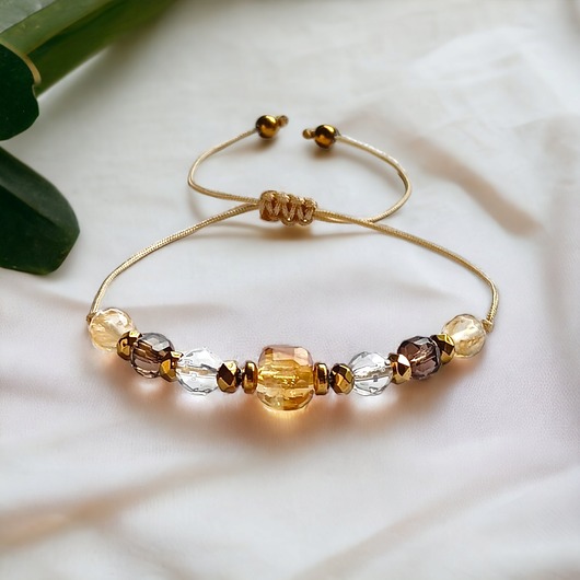 bransoletki z kamieni naturalnych DOBROBYT - amulet - cytryn, kwarc dymny, kryształ górski :: PREMIUM
