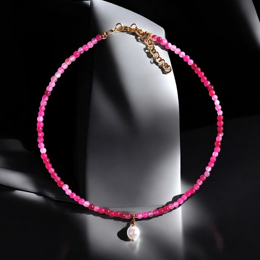 chokery Naszyjnik : choker : fuchsia & pearl collection : agat i perła