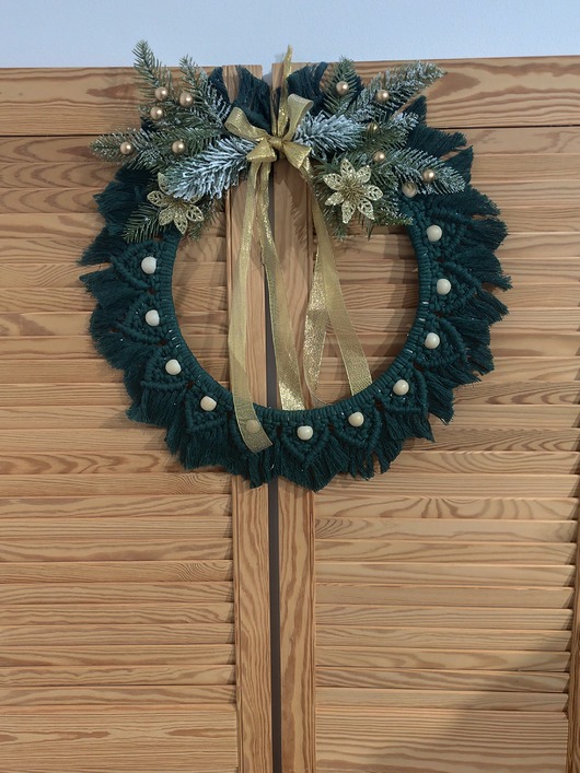 wianki bożonarodzeniowe Świąteczny wianek z makramy dekoracja na ścianę na kominek prezent