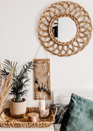 boho lustro z rattanu